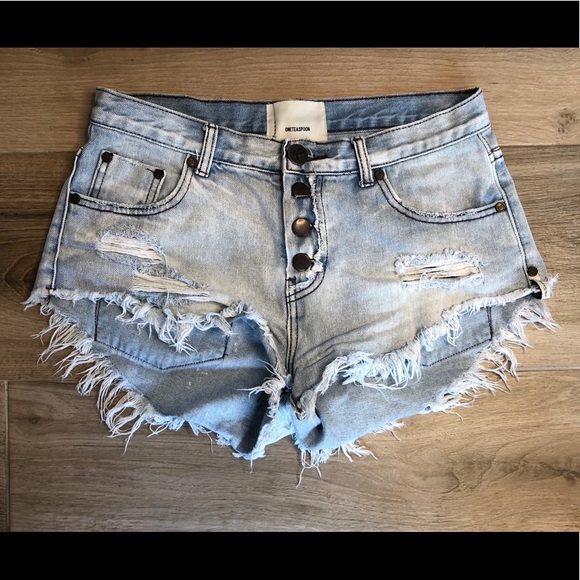 One Teaspoon Brandos Denim Shorts Antique Blue - Picture 3 of 6